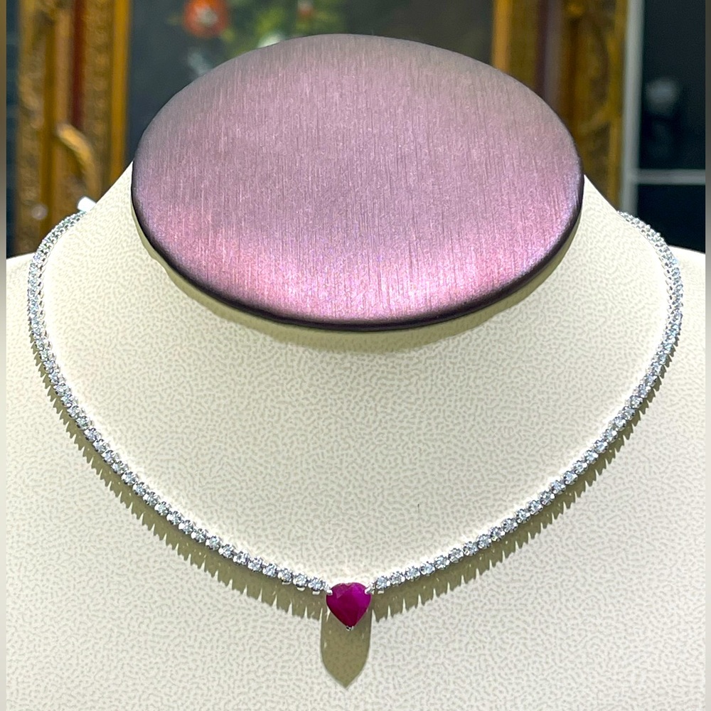 Beautiful Ruby And Diamond Necklace In 18k White Gold